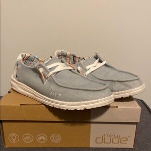 Hey Dude Wendy Light Denim and White Slip-On Loafers